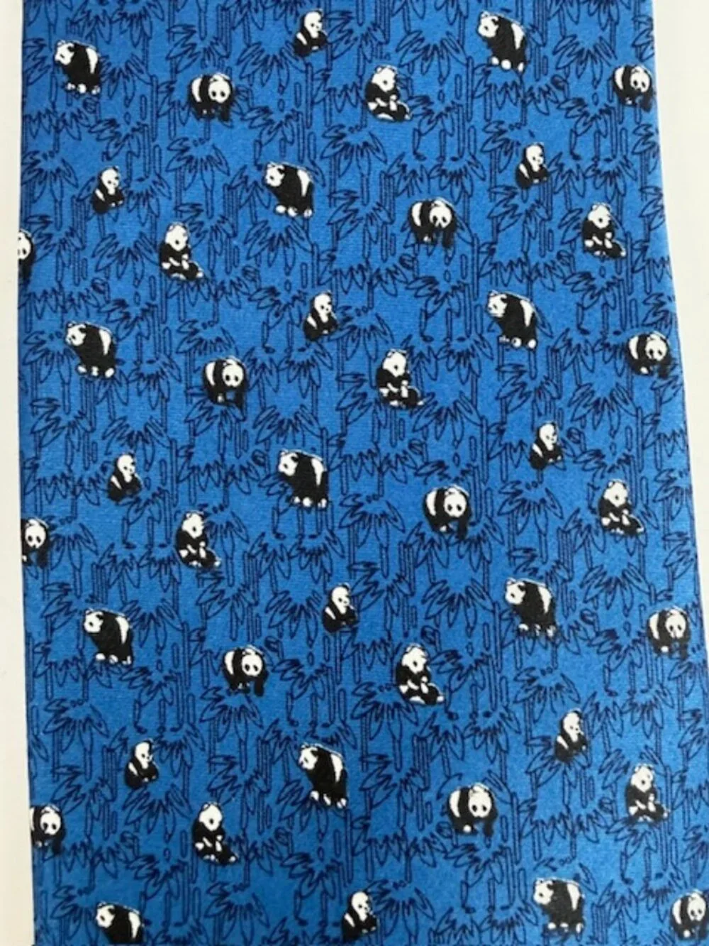Kailong Vintage Mens Tie Handmade 100% Silk Panda Bears & Bamboo Blue Dress